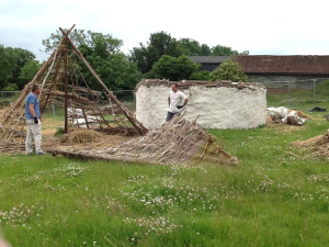 A house at Old Sarum in the process of being demolished.